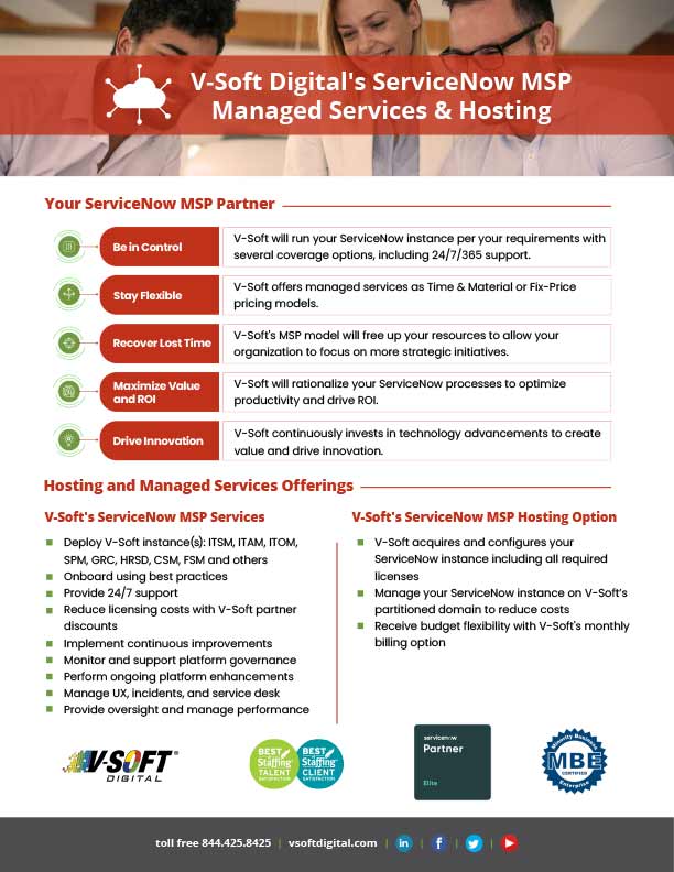 ServiceNow MSP Managed Services & Hosting | V-Soft Consulting