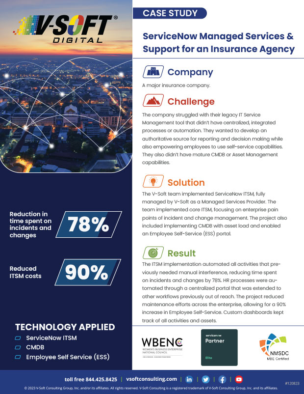 ServiceNow Managed Services & Support for an Insurance Agency