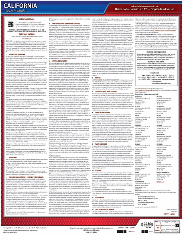 California Wage Order17 Spanish Miscellaneous Employees Employment Laws